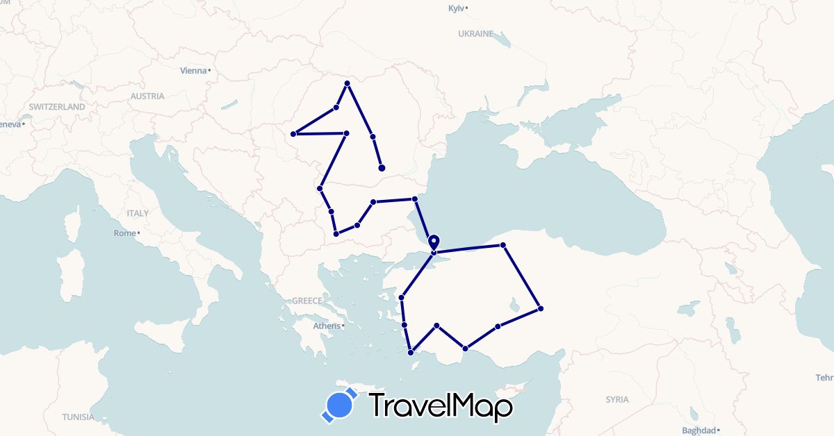 TravelMap itinerary: driving in Bulgaria, Romania, Turkey (Asia, Europe)